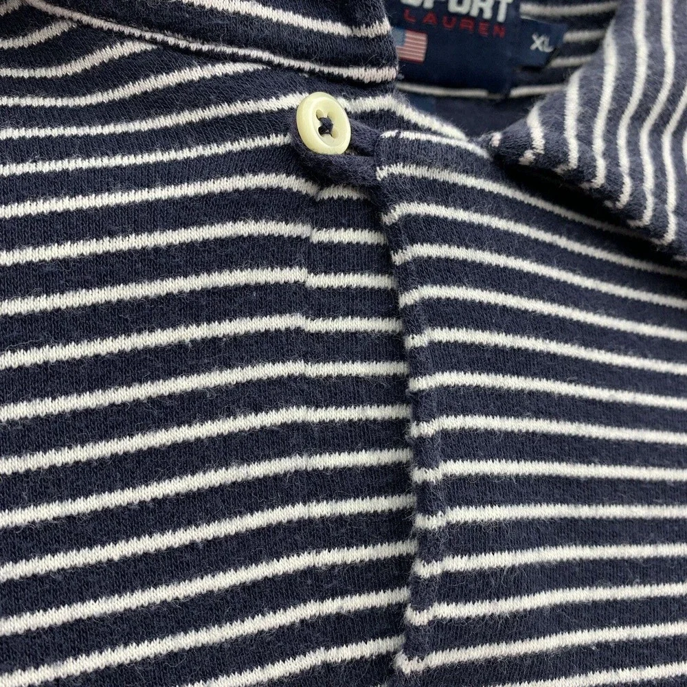 Polo Sport Ralph Lauren‎ Polo Shirt Mens XL Blue White Striped Golf Flag Preppy